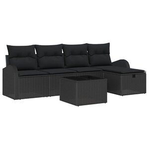 vidaXL Ensemble de canapé de jardin avec coussin 6 Pièces Noir Poly rotin