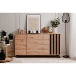 Buffet salle à manger MEDAN - chêne artisan et anthracite - 3 portes + 4 tiroirs - 160 x 85 x 40 cm