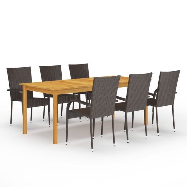 vidaXL Ensemble de salle à manger de jardin 7 Pièces Marron