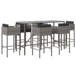 vidaXL Ensemble de bar de jardin 7 Pièces avec coussins gris poly rotin
