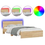 vidaXL Cadre de lit avec tête de lit et LED chêne sonoma 120x190 cm