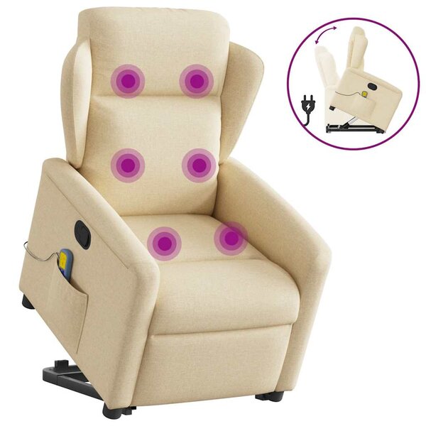 vidaXL Fauteuil inclinable de massage Crème Tissu
