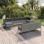 vidaXL Salon de jardin 10 Pièces avec coussins Résine tressée Gris