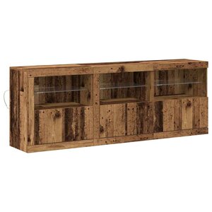 vidaXL Buffet avec lumières LED Bois ancien 181.5x37x67 cm Bois reconstitué