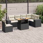 vidaXL Salon de jardin 7 Pièces avec coussins noir résine tressée