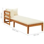 vidaXL Chaise longue avec 1 accoudoir Blanc crème Bois d'acacia solide