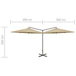 vidaXL Parasol double avec mât en acier Taupe 600 cm