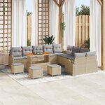 Ensemble de Canapés de Jardin vidaXL 14 Pièces avec Coussins Beige Rotin Synthétique Acacia