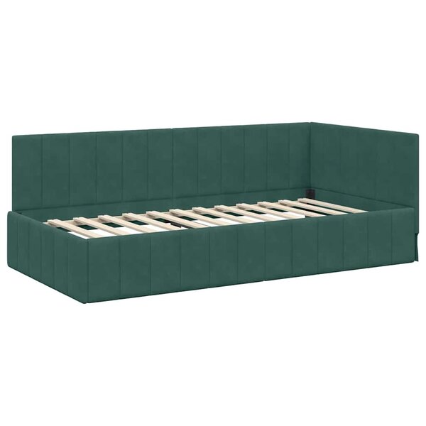 vidaXL Cadre de lit d'angle Vert foncé 90 cm x 200 cm tissu