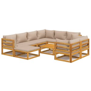 vidaXL Salon de jardin 10 Pièces avec coussins taupe bois massif