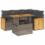vidaXL Salon de jardin 5 Pièces avec coussins gris résine tressée acacia