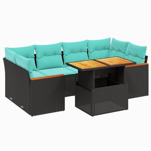vidaXL Salon de jardin 7 Pièces avec coussins noir résine tressée