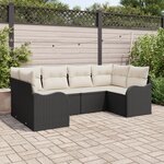 Ensemble de canapé de jardin 6 pièces avec coussins en poly rotin noir