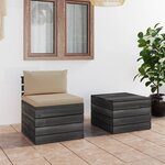 vidaXL Salon palette de jardin 2 Pièces avec coussins Bois de pin massif