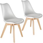 Lot de 2 chaises pieds en bois clair siège de salon cuisine salle à manger design minimaliste épuré ergonomique blanc 08_0000179
