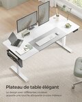 Bureau assis debout électrique 70 x 160 x (72-120) cm table réglable en hauteur mémoire 4 hauteurs pochette cadre en acier dessus épais blanc 12_0004549