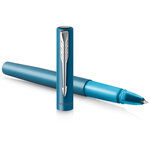 PARKER VECTOR XL Stylo roller  laque turquoise métallisée sur laiton  recharge noire pointe fine  Coffret cadeau