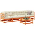 vidaXL Salon de jardin 5 Pièces avec coussins cire marron bois pin massif