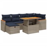 vidaXL Salon de jardin 7 Pièces avec coussins gris résine tressée
