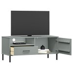 vidaXL Meuble TV avec pieds en métal Gris Bois de pin massif OSLO