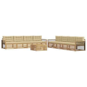 vidaXL Ensemble de canapés d'extérieur 9 Pièces Blanc et Beige Polyester