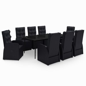 vidaXL Ensemble à manger de jardin avec coussins 9 Pièces noir