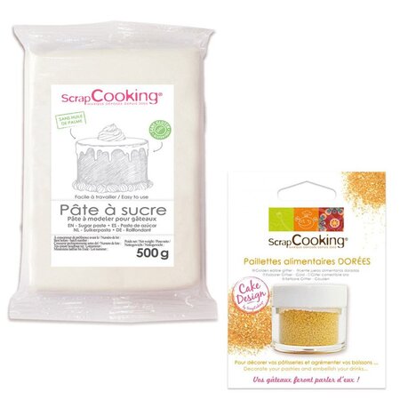 Pâte à sucre blanche 500 g + paillettes dorées