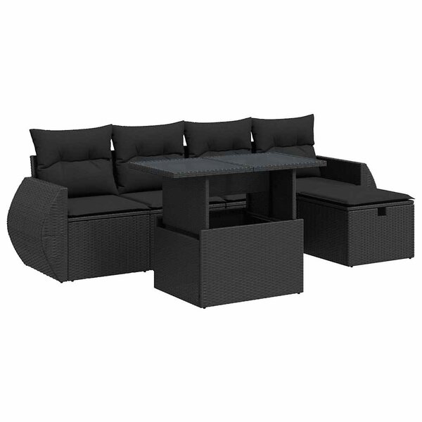 vidaXL Salon de jardin 6 Pièces avec coussins noir résine tressée