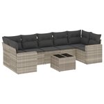 vidaXL Salon de jardin 8 Pièces avec coussins gris clair résine tressée