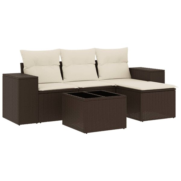 vidaXL Salon de jardin avec coussins 5 Pièces marron résine tressée