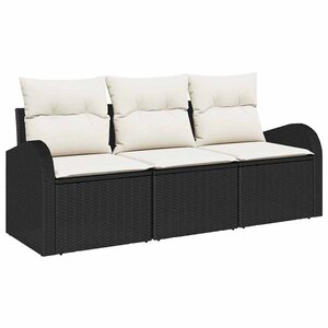 vidaXL Ensemble de canapé de jardin avec coussin 3 Pièces Noir Poly rotin