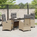 vidaXL Ensemble de Salle à Manger de Jardin 5 Pièces avec Coussins Beige Rattan