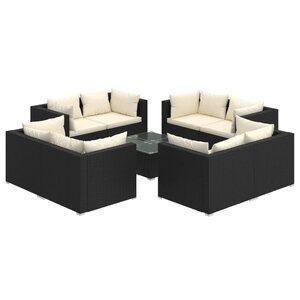vidaXL Salon de jardin 9 Pièces avec coussins Résine tressée Noir