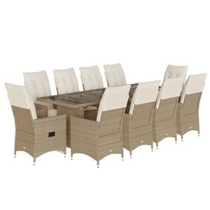 vidaXL Ensemble de bistro de jardin 11 Pièces coussins beige poly rotin