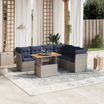 vidaXL Salon de jardin 7 Pièces avec coussins gris résine tressée