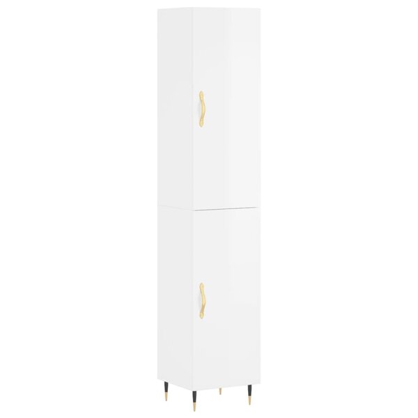 vidaXL Buffet haut Blanc brillant 34 5x34x180 cm Bois d'ingénierie