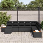 vidaXL Ensemble de canapé de jardin avec coussin 8 Pièces Noir Poly rotin
