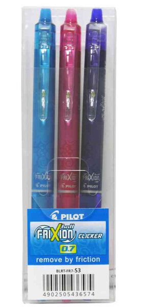 Etui de 3 Stylos roller FRIXION BALL CLICKER 0 7 FUN Turquoise  Rose  Violet PILOT