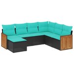 vidaXL Salon de jardin 7 Pièces avec coussins noir résine tressée