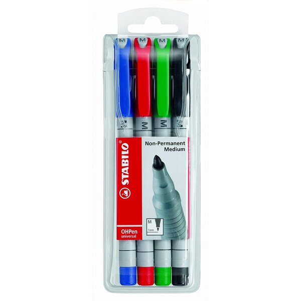 Pochette de 4 Feutre pour Transaprent OHPen encre soluble Pointe médium x 5 STABILO