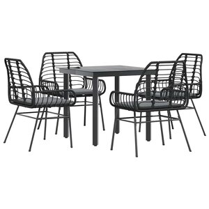 vidaXL Ensemble à manger de jardin et coussins 5 Pièces noir rotin verre