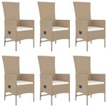 vidaXL Ensemble à manger de jardin et coussins 7 Pièces beige poly rotin