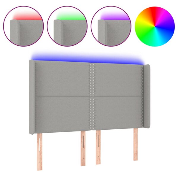 vidaXL Tête de lit à LED Gris clair 147x16x118/128 cm Tissu