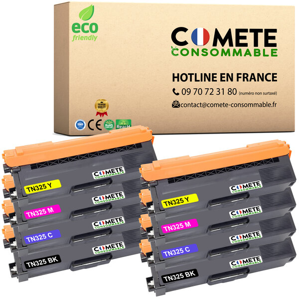 TN320 - 8 toners compatibles avec Brother TN320 TN325 Noir Cyan Magenta Jaune - Entreprise française