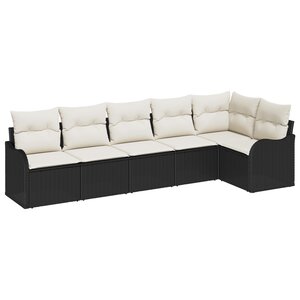Ensemble de canapé de jardin 6 pièces avec coussins en rotin poly noir