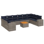 vidaXL Salon de jardin 11 Pièces avec coussins gris résine tressée