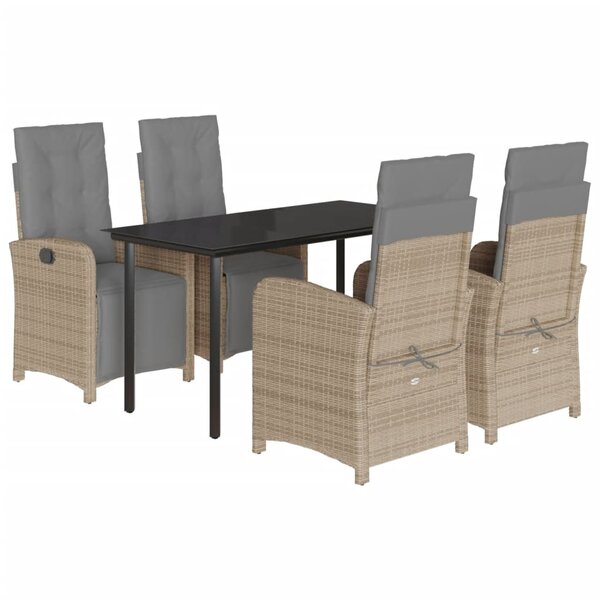 vidaXL Ensemble à manger de jardin avec coussins 5Pièces Beige poly rotin