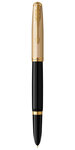 PARKER 51 Deluxe Stylo Plume  Corps Résine Noire + Capuchon plaqué or  Plume fine 18k  Coffret cadeau