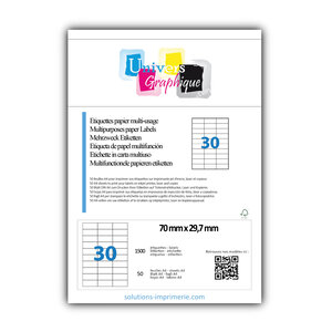 Lot de 50 planches a4 de 30 étiquettes à bords vifs 70 x 29 7 mm en papier blanc 70g/m² multifonction