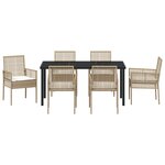 vidaXL Ensemble de Salle à Manger de Jardin de 7 Pièces avec Coussins Beige Rattan Poly